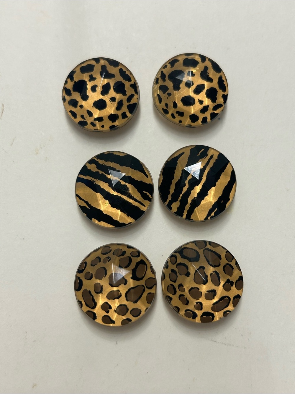 Vintage Animal Print Button Covers Set of 6 Black Gold Nony New York